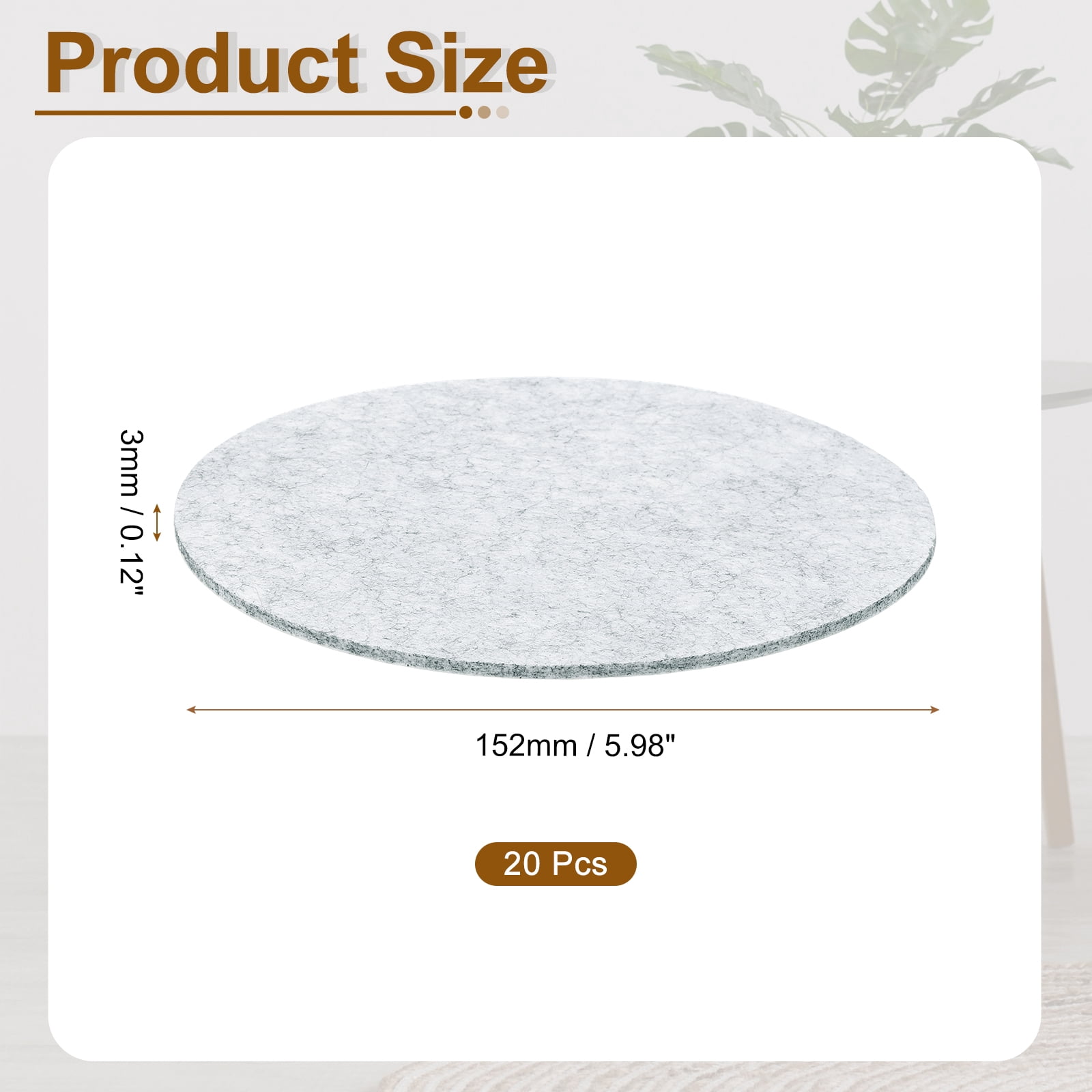 Round Felt Furniture Pads, 20Pack 6" Dia x 0.12" Thick Adhesive Backed Felt Non-slip Anti-scratch Felt Pads Chair Leg Protectors for Protecting Hardwood Floor, Gray