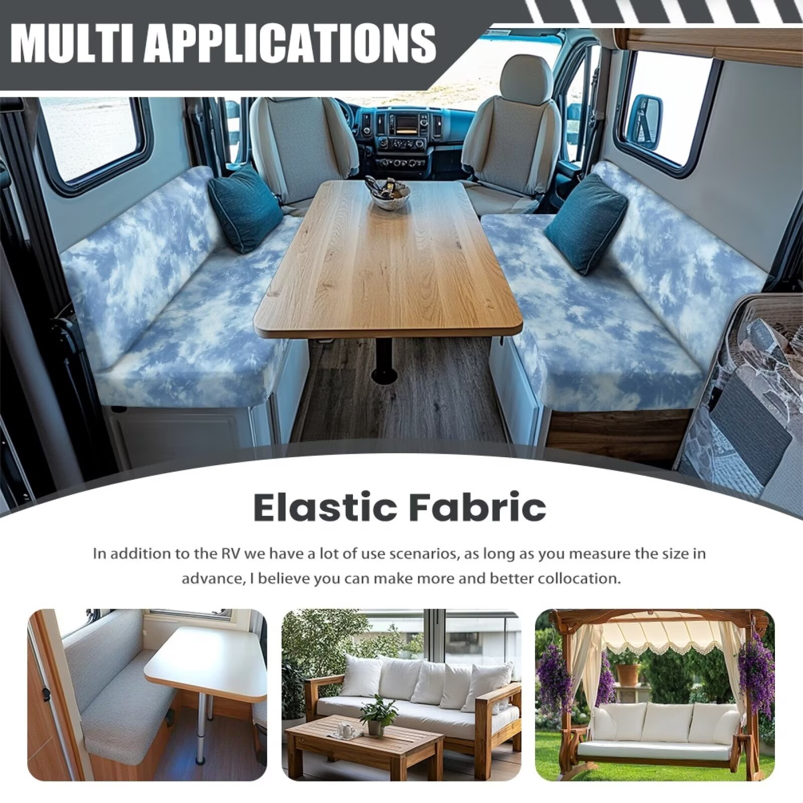 XYZCANDO Blue Sky RV Dinette Cushions Stretchable Camper Accessories Universal Furniture Covers for Sofa and Loveseat Comfortable Sofa Slip Covers for 2 Seat Cushion Couch Slipcovers Blue