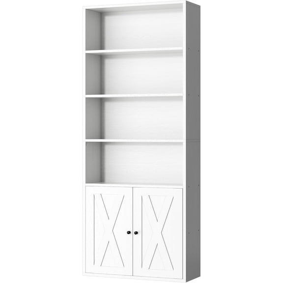 Bookshelf, Industrial Bookshelves and Bookcases with Doors Floor Standing 6 Shelf Display Storage Shelves 70.6 inches Tall Bookcase for Home Office, Living Room (White)