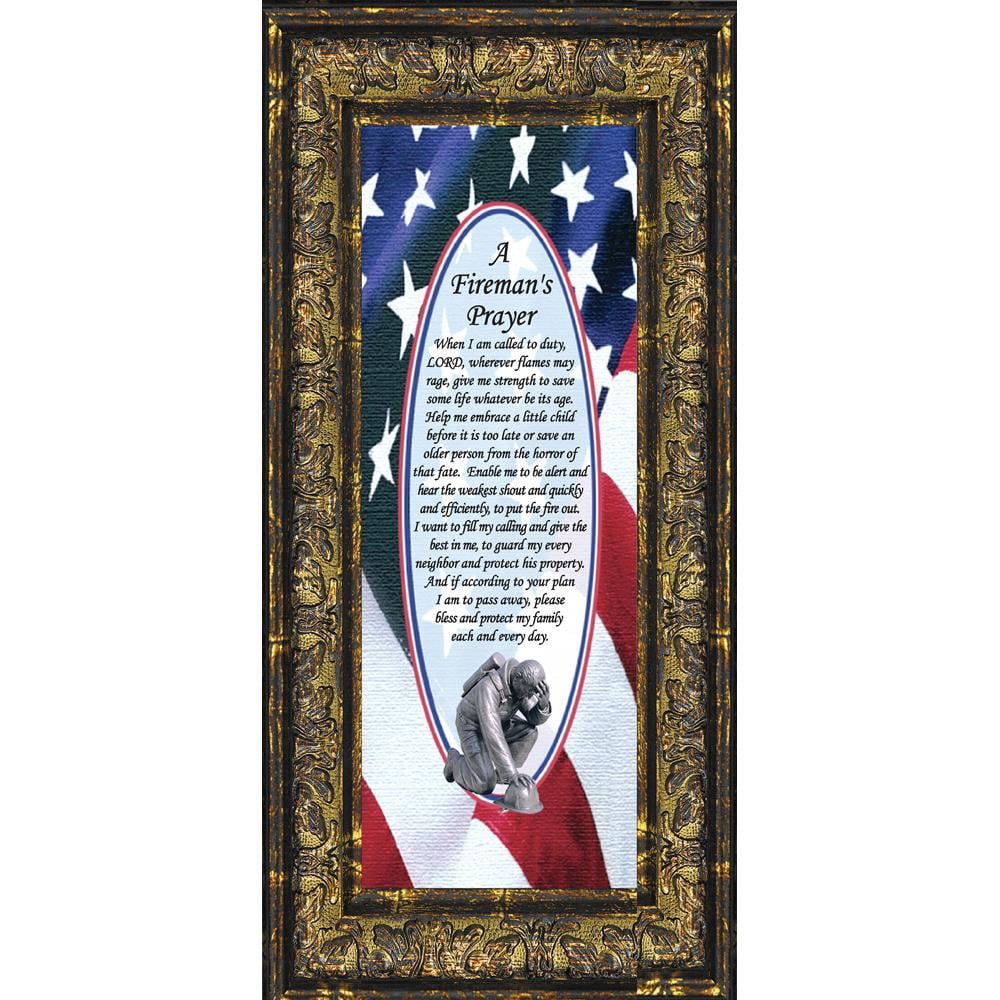 Firefighter Gifts for Men and Women, Fire Academy Graduation Gift, Fire Fighter Gifts or Firehouse Decor, A Fireman's Prayer Framed Wall Art for Home or Fire Station, 7795BW