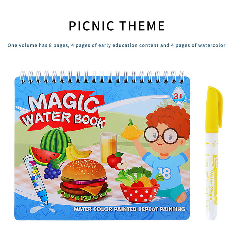 Hequsigns 6pcs Magic Water Coloring Books, Reusable Painting Books with Water Drawing Pen, Educational Coloring Drawing Books Gifts for Kids 3+