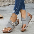 thumbnail image 6 of Yyuenw Women Open Toe Thong Wedge Slides PU Slip On Summer Outdoor Walking Sandals, 6 of 9
