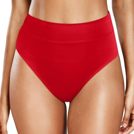 MGCWSH Women s Casual High Waist Solid Bikini Bottoms Swim Panties Red M
