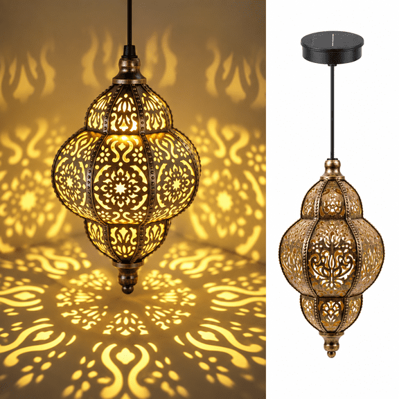 MEHOOM Hanging Solar Lantern Outdoor Waterproof, Moroccan Metal Solar Light for Garden Decor, Patio, Porch, Pathway and Yard