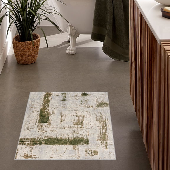 Rug Branch Contemporary Abstract Green Beige Indoor Doormat Rug - 3x5