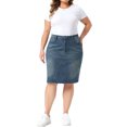 thumbnail image 2 of Agnes Orinda Women's Plus Size Denim Skirt High Waist Knee Length Stretch Casual Midi Jean Pencil Skirts with Pockets 3X Blue, 2 of 6