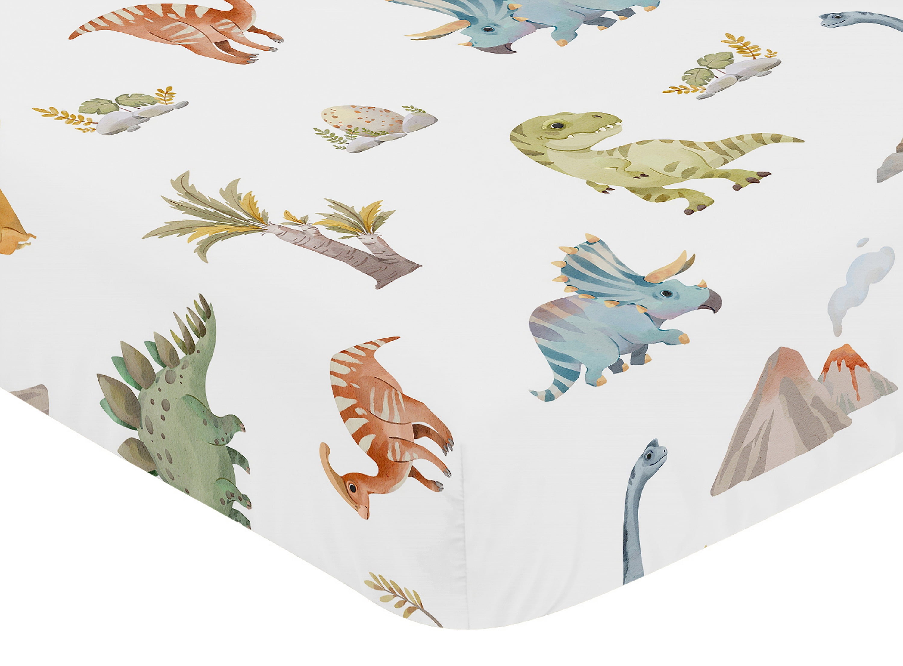 Sweet Jojo Designs Watercolor Dinosaur Dino Multicolor Fitted Crib Sheet