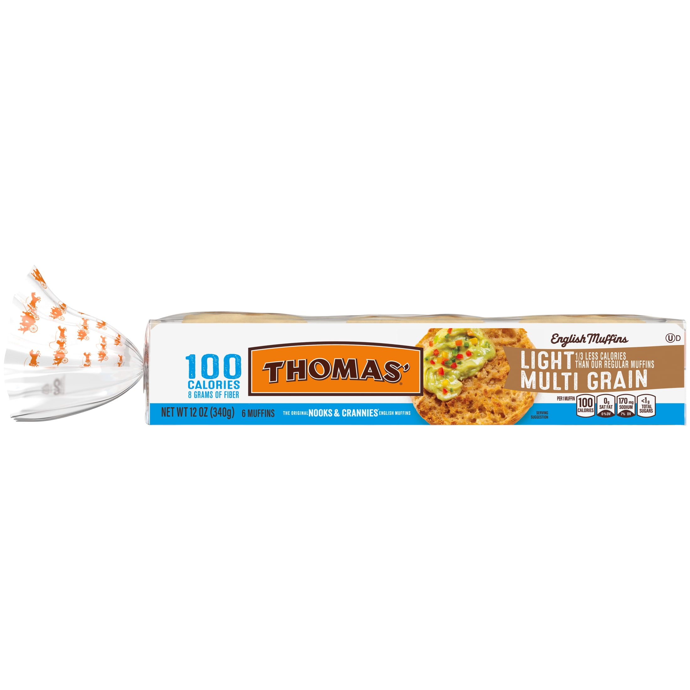 Thomas' Light Multi-Grain English Muffins, 6 count, 100 Calories English Muffins, 12 oz Tray