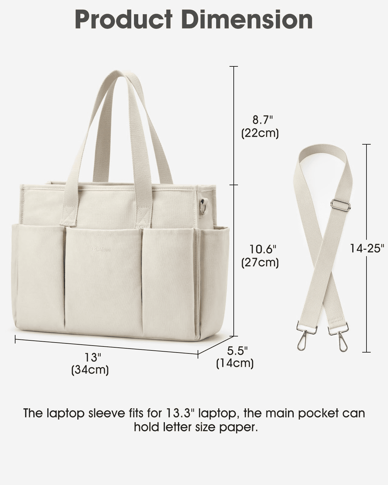 G4Free Canvas Tote Bag with Pockets, Medium Size Crossbody Work Tote Bag for Women Zipper Closure
