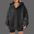 thumbnail image 2 of Women Fashion Solid Casual Neck Pocket Long Sleeve Hooded Sports Hoodie, 2 of 8