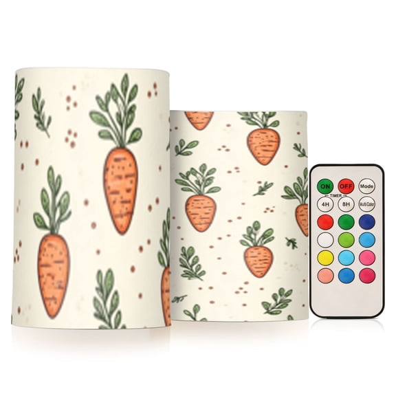 Cute Carrot Pattern Flickering Flameless Candles Battery Operated with Remote Timer LED Pillar Candles Set of 2