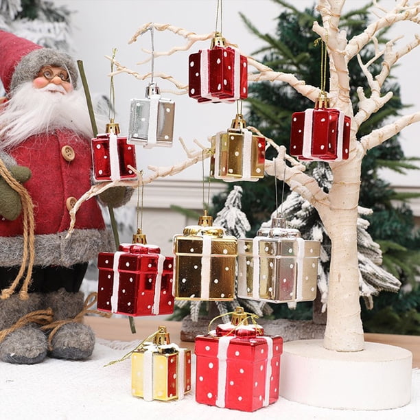 Ornamentos de Navidad, Set de 6 piezas, caja de regalos de forma de regalo de Navidad, resistente a la rotura, para árbol de Navidad, también adecuado para otras decoraciones de fiesta,