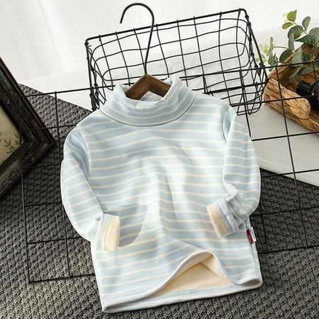 

Bullpiano Children s Warm Striped Long Sleeve T-shirt Half Turtleneck Velvet Loungewear Clothes Baby Bottomed Shirt Underwear For Kids