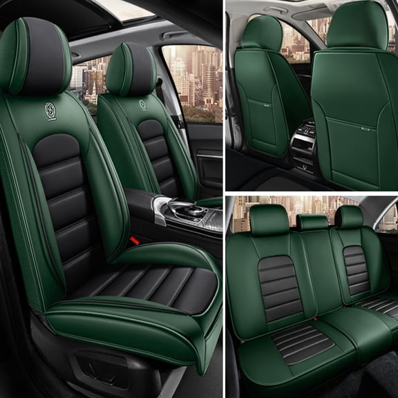 Universal Car Seat Covers for Toyota Crown 2023-2026 Anti-Slip Seat Covers,Waterproof Faux Leather Full Coverage Car Seat Protectors Interior Accessories(5Pcs Standard/Black&Green)