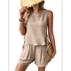 thumbnail image 1 of Conjuntos de Verano de 2 Piezas para Mujer: Camiseta Sin Mangas, Pantalones Cortos de Cintura Alta con Bolsillos y Pantalones Cortos A Juego. Albaricoque XL, 1 of 10