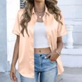 thumbnail image 6 of Women's Satin Blouse Tops Shirts Short Sleeve Button Down Solid Color Silk Satin Business Casual Office Work Daily Wear Elegant Dressy 2025 Trendy Regular Fit Shirt Beige B L, 6 of 7