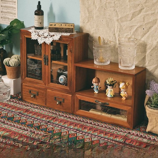 Elegant Nordic Solid Wood Double-Door Storage Organizer with Glass Doors – Versatile Desktop Box for Cosmetics, & Display, featuring Thickened Protective Packaging and Durable Craftsmanship