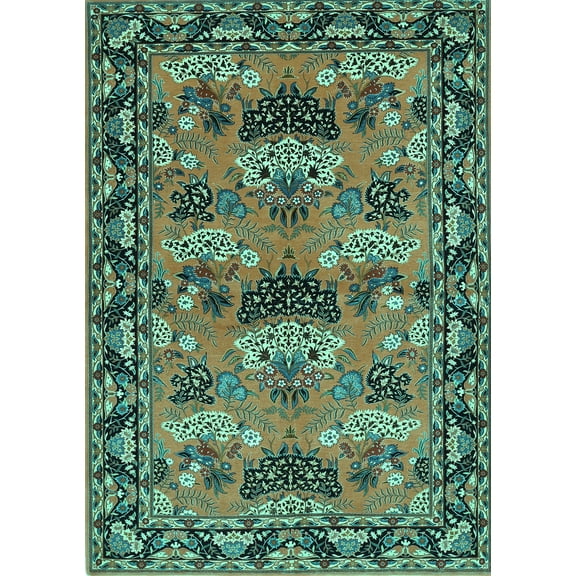 Ahgly Company Machine Washable Indoor Rectangle Persian Turquoise Blue Traditional Area Rugs, 5' x 7'
