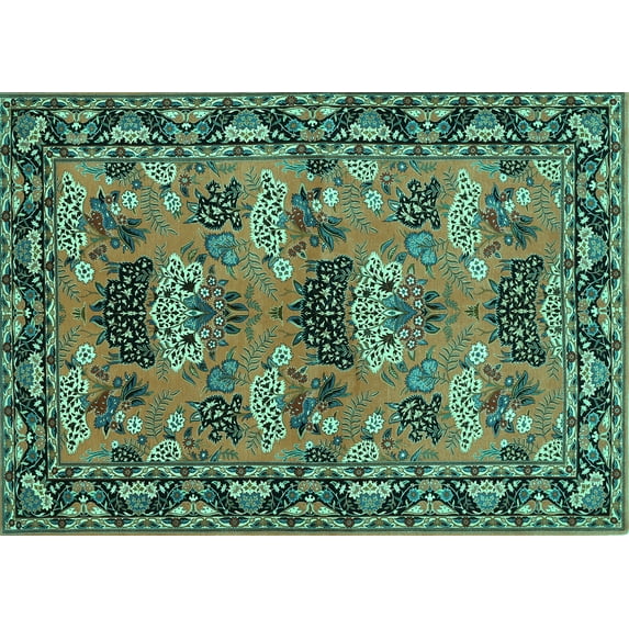 Ahgly Company Machine Washable Indoor Rectangle Persian Turquoise Blue Traditional Area Rugs, 6' x 9'