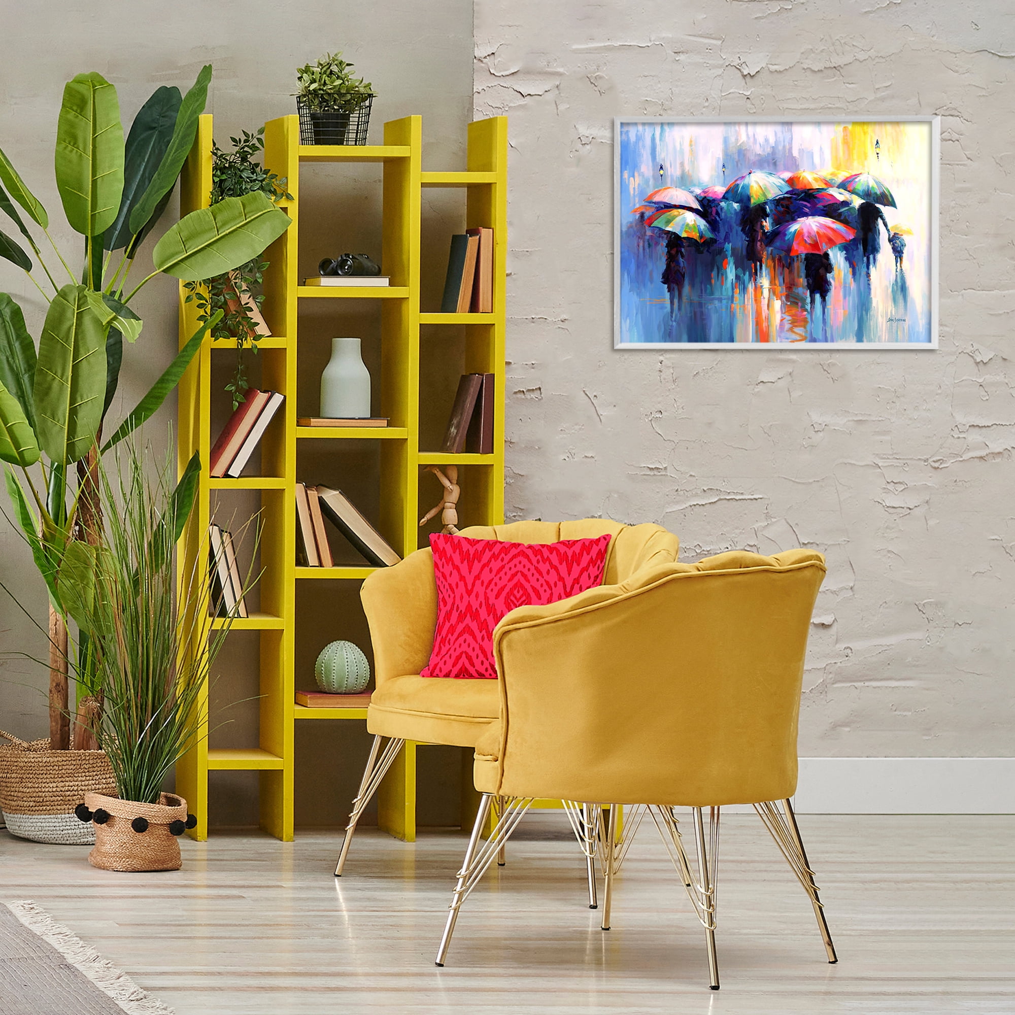 Stupell Industries Memories Beneath Rain Novelty Painting White Framed Art Print Wall Art, 24 x 16
