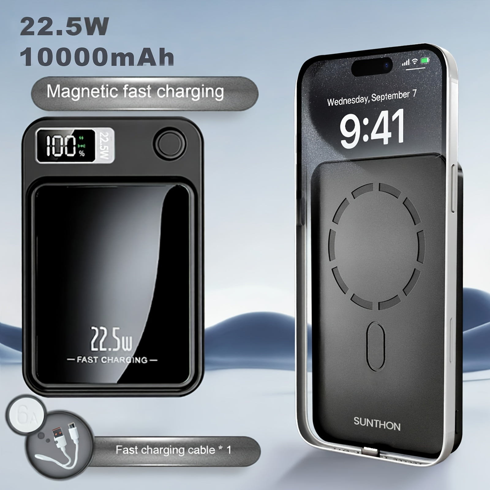 General Magnetic Wireless Charging Power Bank, 10000/5000mAh Portable Wireless Charger, 22.5W/PD20W Fast Charging Battery Pack, with LED Power Display, 2 Outputs And Dual Input External Battery Pack