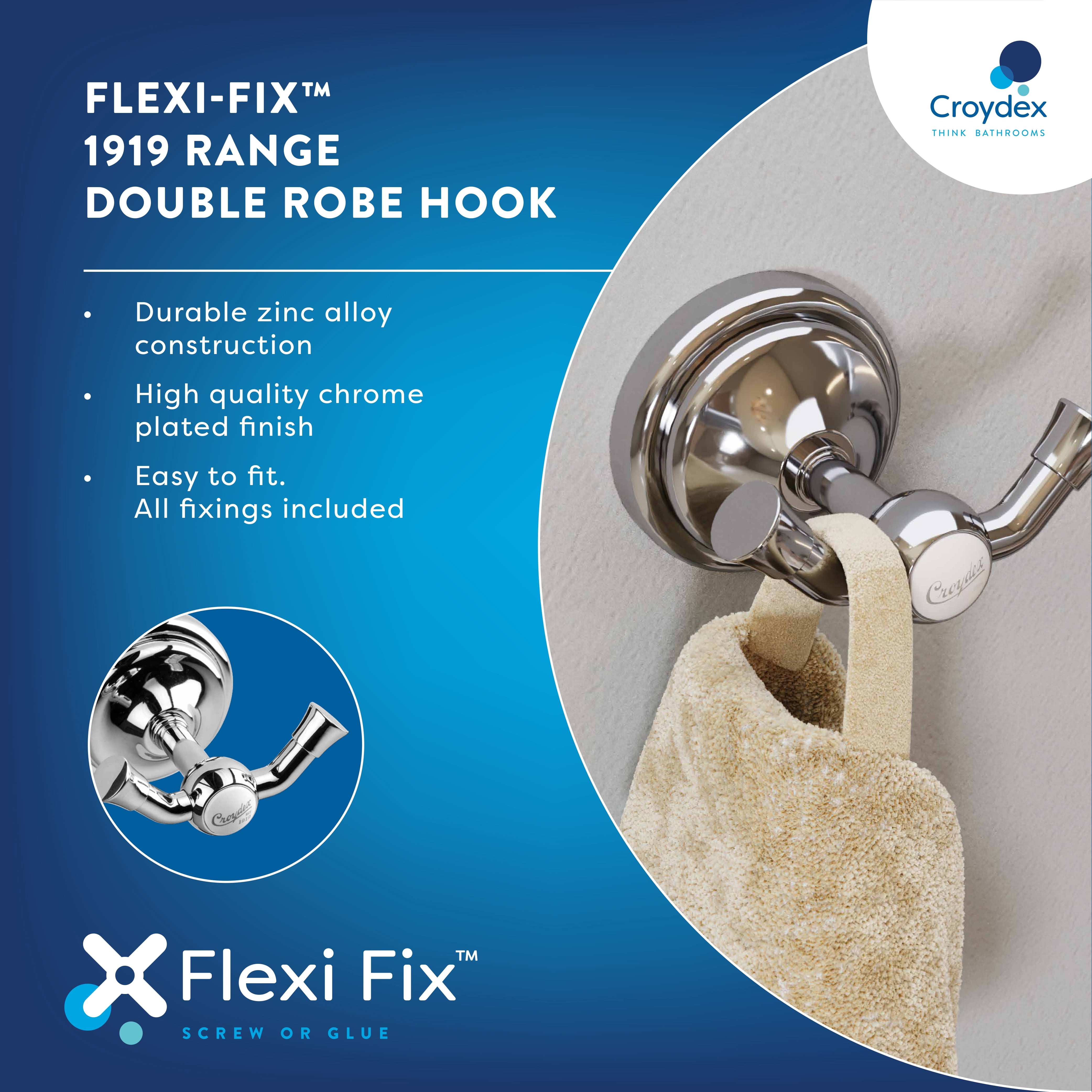 Croydex Flexi-Fix™ 1919 Range Double Robe Hook in Chrome