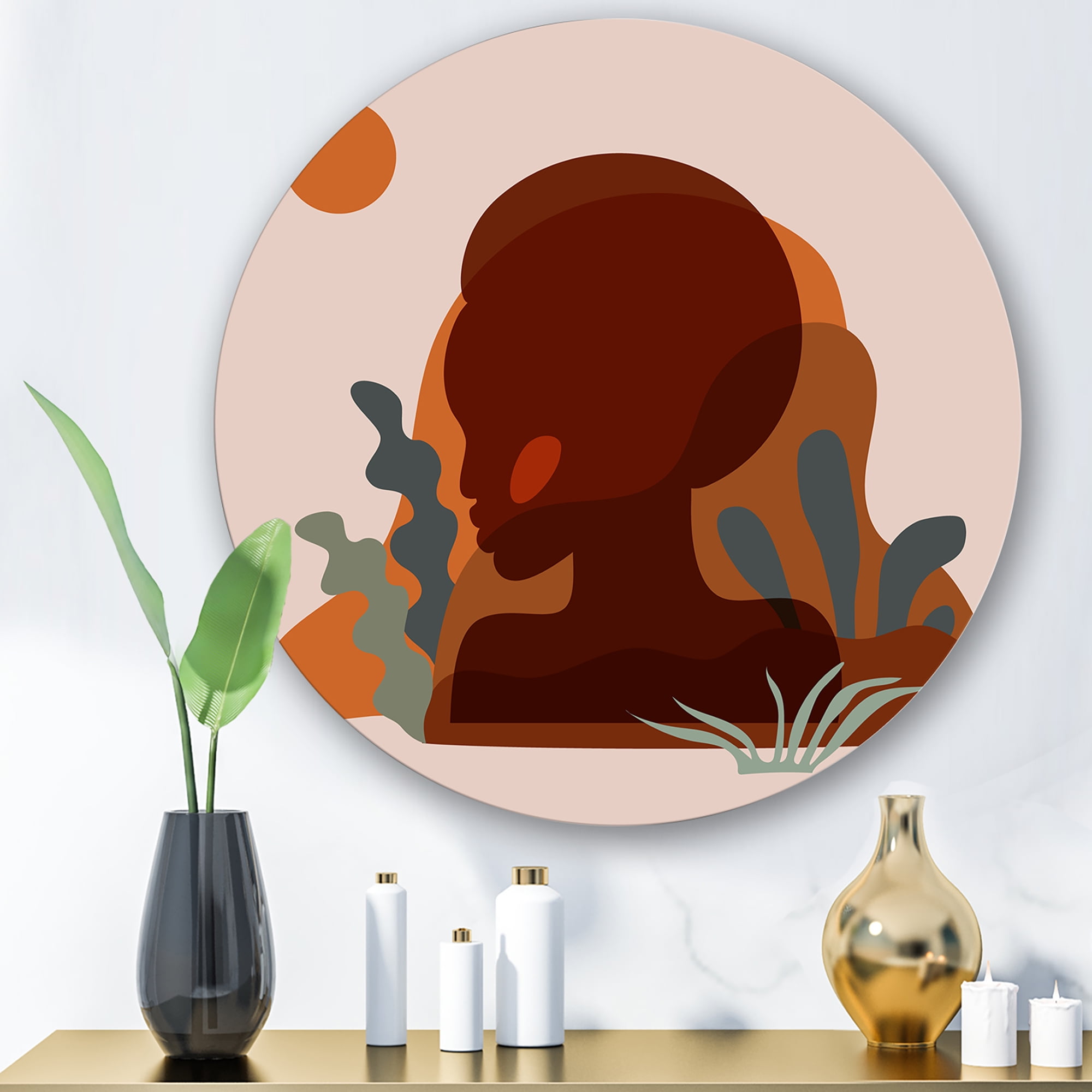 Designart 'Minimal Silhouette Of African American Woman' Modern Circle Metal Wall Art 11x11 - Disc of 11