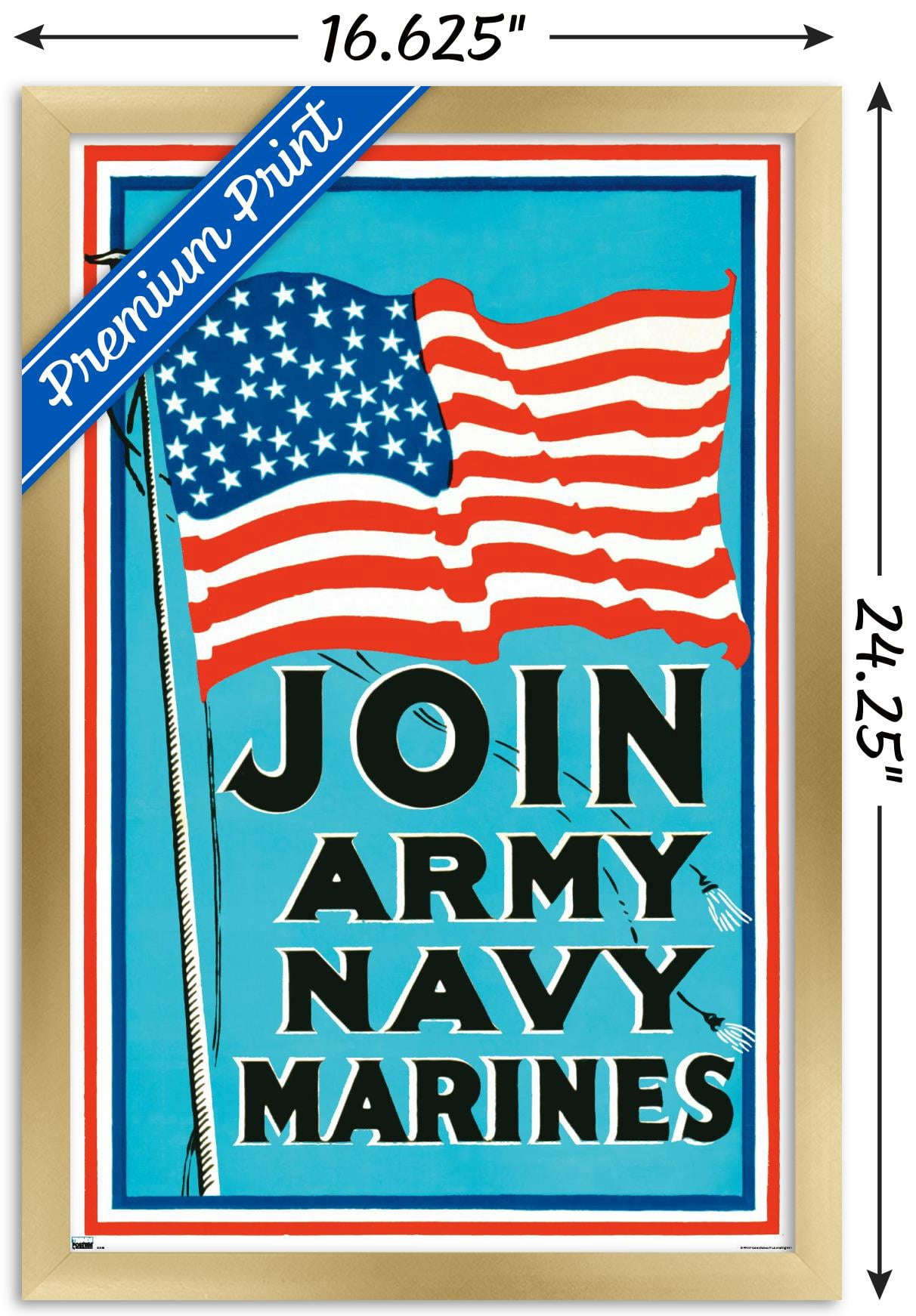 Join Army Navy Marines Wall Poster, 14.725" x 22.375" Framed