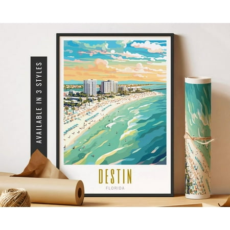Destin Florida Poster Travel Souvenir Art Destin Fl Poster Beach Decor Colorful City Wall Art Poster Art Housewarming Gift Home Decor, 8x12 UNFRAMED