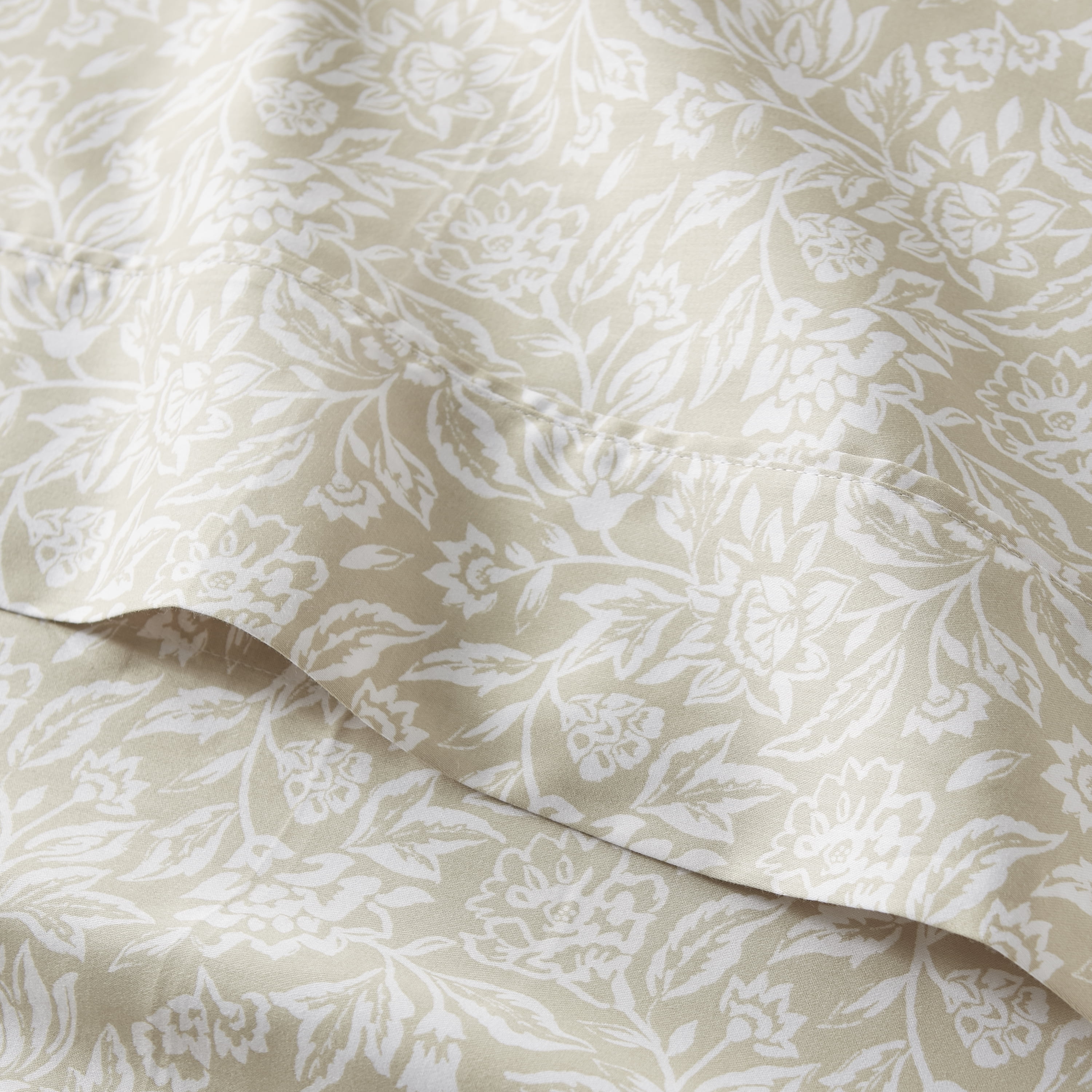 Better Homes & Gardens 4-Piece 300 Thread Count Floral Almond Biscuit Cotton Sateen Bed Sheet Set, Full