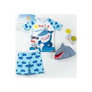 Baby Boys Stylish Shark Printed Short Sleeve Comfy Elastic Waist Swimwear