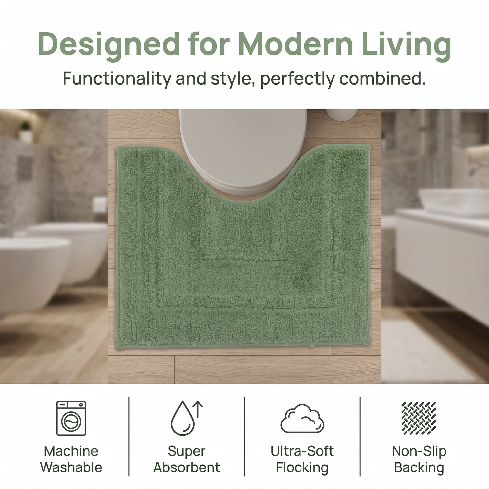 Unique Bargains U-Shaped Absorbent Non Slip Machine Washable Bath Mat Green 20" x 16"