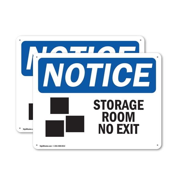 (2 Pack) Storage Room No Exit OSHA Notice Sign 18 Inch X 12 Inch Indoor / Outdoor Rust-Free Aluminum Metal Signs for Workplace, Workshop, and Construction Site, Made in the USA