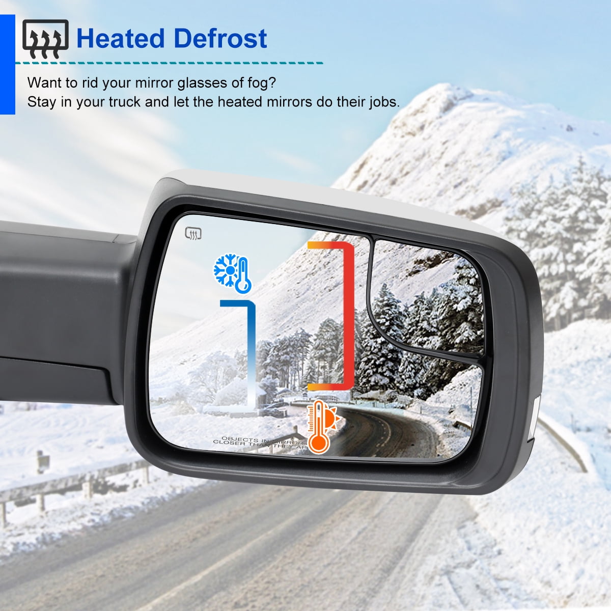 Spec-D Tuning Chrome Power Heated + LED Signal + Blind Spot Monitor BSM Right Passenger Side Mirror Compatible with 2019-2024 Ram 1500