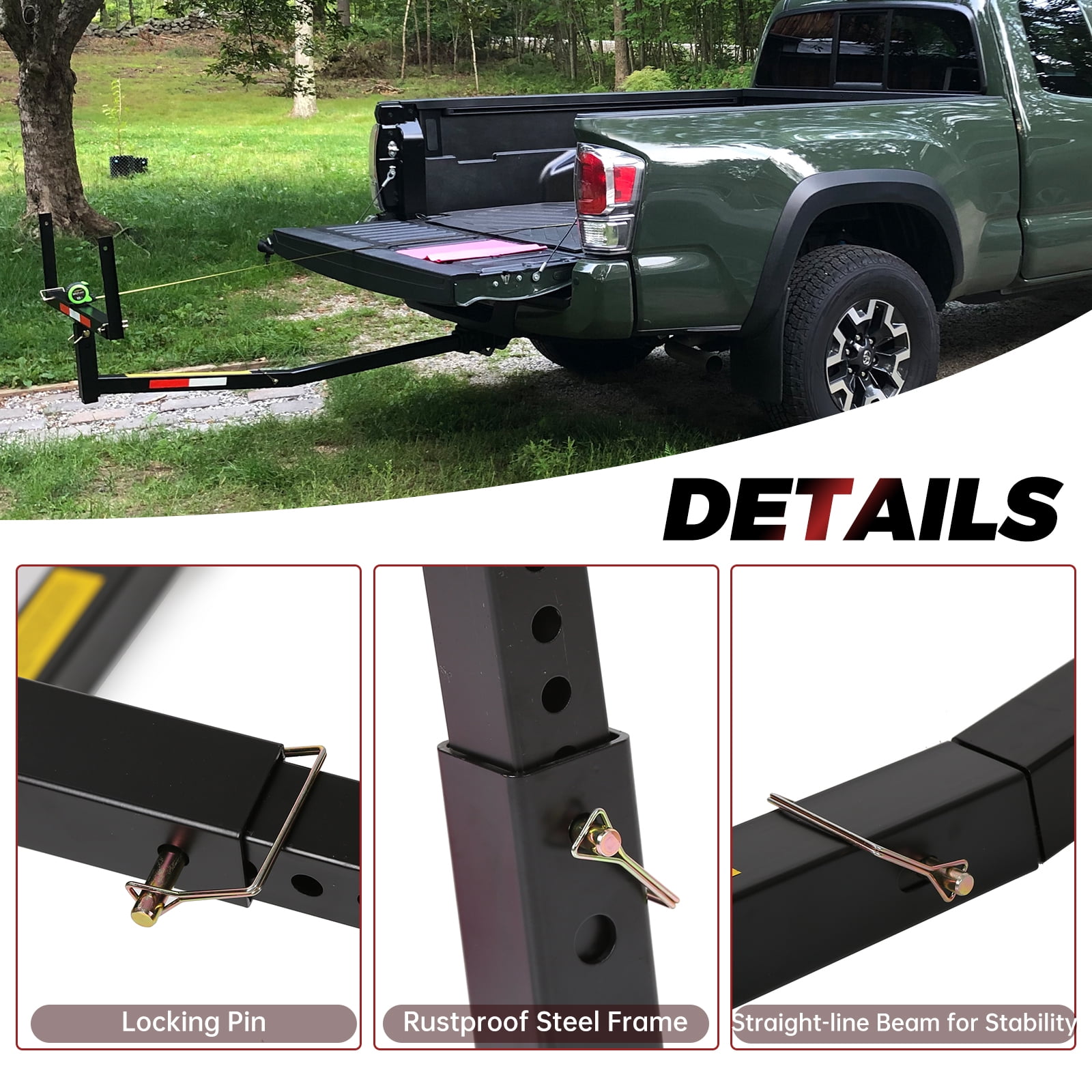 HECASA 2 in1 Adjustable Extender Extension Foldable Rack 2 inch Hitch Receiver Pick Up Truck SUV Bed Ladder Boat Kayak Lumber Carrier 750lbs Capacity w/Flag