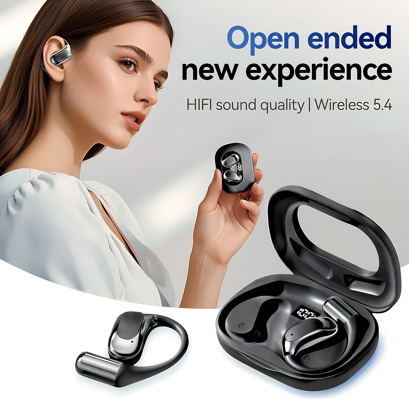 WUYUEGE Open Ear Earbuds Non-In-Ear Comfortable Earhook Wireless Earbuds With Bluetooth 5.4 ,48H Playtime, Bluetooth Headphones For Sport, TWaterproof Earphones