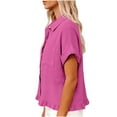 thumbnail image 4 of Posijego Womens Summer Linen Tops Short Sleeve Collared Button down Shirts Business Casual Work Office Blouses, 4 of 9