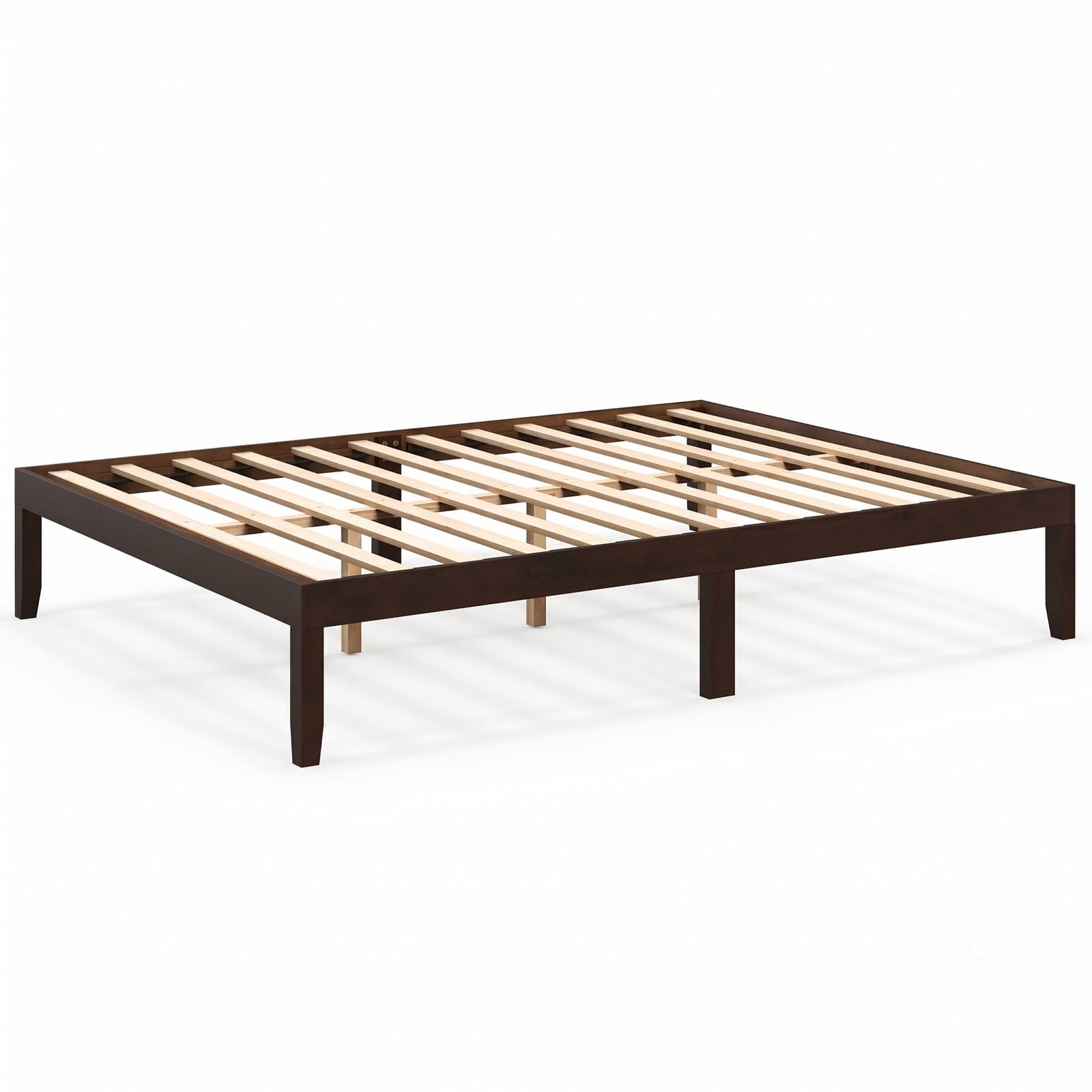 Furnibear Queen Size Bed Frame, Wood Platform Bed Frame with Slat Support and Rubber Wood Legs, Low Profile Queen Platform Bed No Box Spring, Espresso