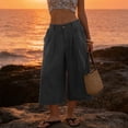 thumbnail image 6 of Women's Beach Capri Pants Cotton Linen Loose Fit Wide Leg Pants High Waisted Pleated Summer Vacation Trousers, S-3XL, 6 of 9