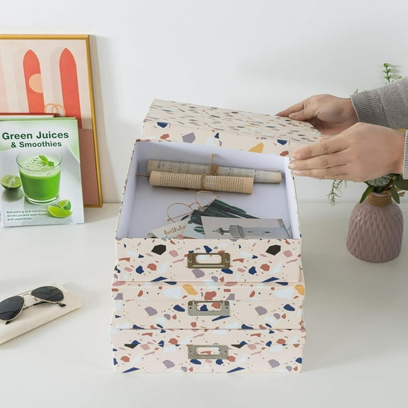 Decorative Cardboard Storage Boxes with Terrazzo Print, Set of 3 for Home Organization