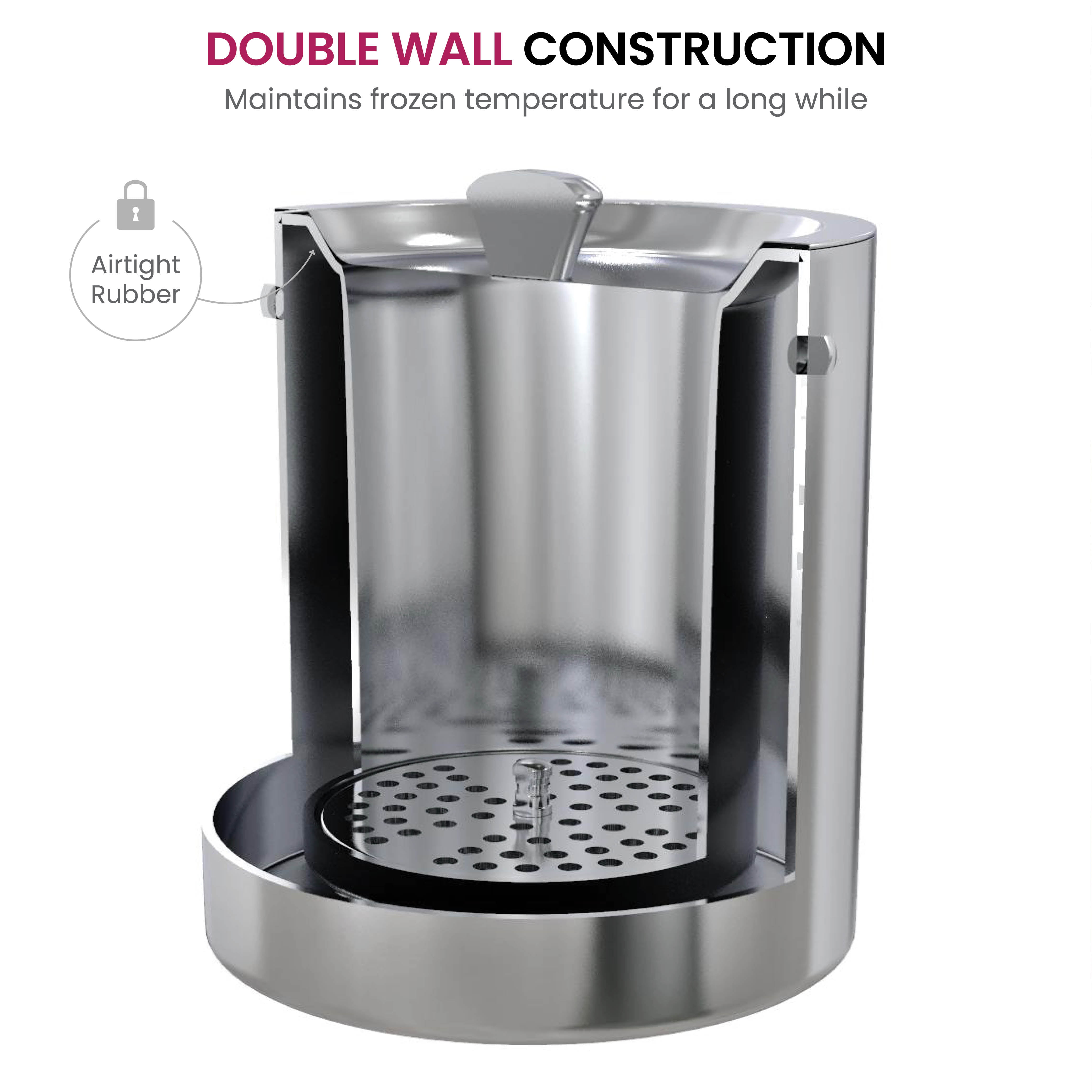 JoyJolt Double Wall 7.2 in. 3.17 qt. Stainless Steel Ice Bucket with Metal  Lid, Strainer and Tongs JA10102 - The Home Depot