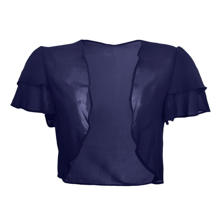 Women Fashion Solid Short Sleeve Cropped Open Front Chiffon