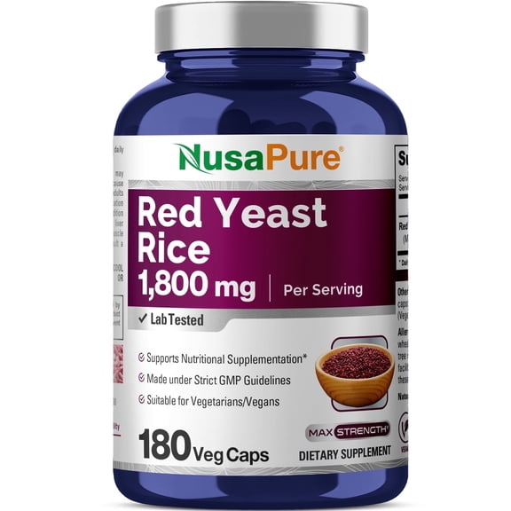 NusaPure Red Yeast Rice 1800mg 180 Veggie Capsules (NON-GMO, Gluten Free)