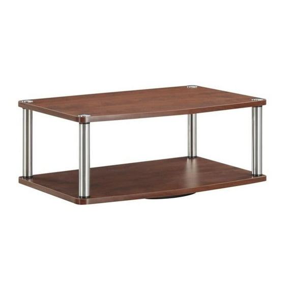 Pemberly Row Mid-Century Two Tier TV Swivel in Cherry Wood Finish