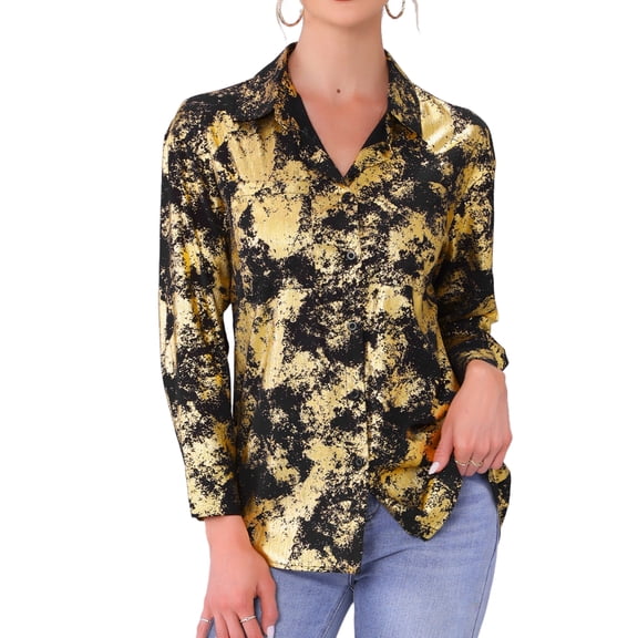 DARING DIVA Women's Button Down V Neck Long Sleeve Loose Blouse Shirt XS Black