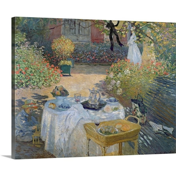 Great Big Canvas "The Luncheon Monet's garden at Argenteuil, c.1873" by Claude Monet Pink Silver Traditional Wrapped Canvas Print Wall Artwork