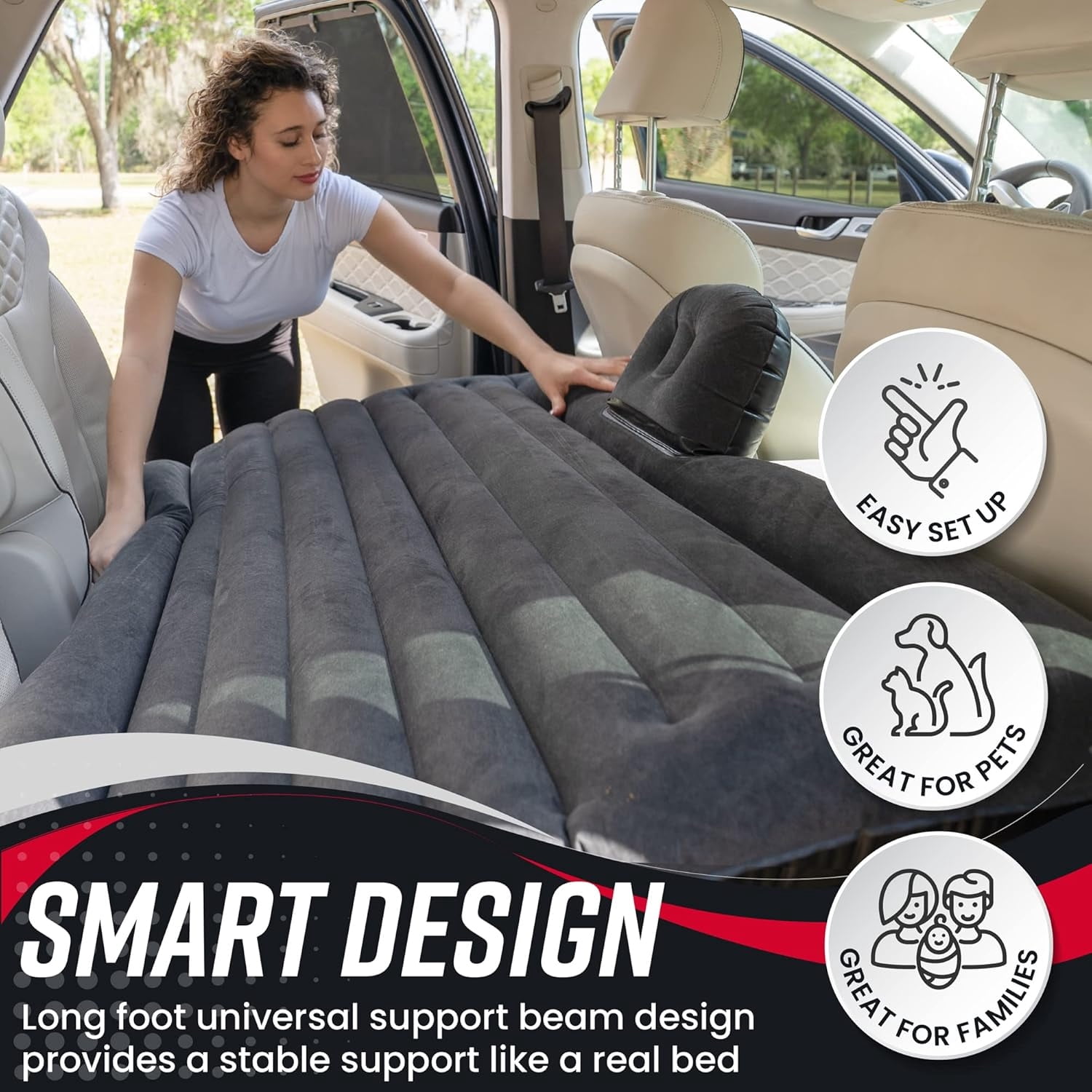 Car Inflatable Mattress Rear Seat Travel Bed for MPV, SUV, Off-Road Vehicle & Truck Leak-Proof, Wear Resistant Composite Fabric Car Bed, Car Mattress, Air Mattress, Car Accessories |Portable