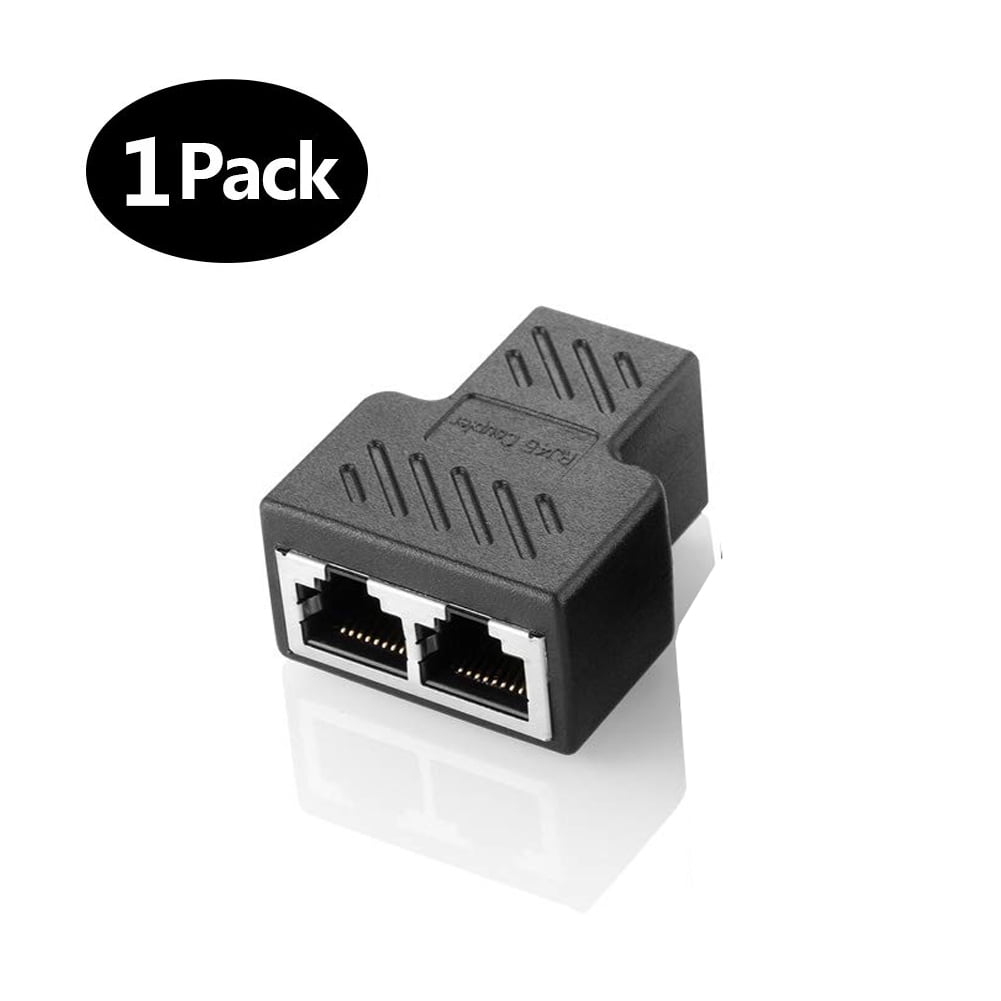 RJ45 Splitter Adapter 1 to 2 Ways Dual Female Port CAT6 LAN Ethernet Cable Black