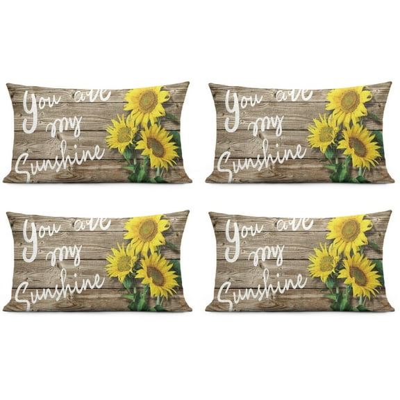 Set Of 4 You Are My Sunflower Pillow Covers 12x20 Inch Linen Decorative Square Throw Pillow Covers for Home Sofa Bedroom Outdoor Indoor