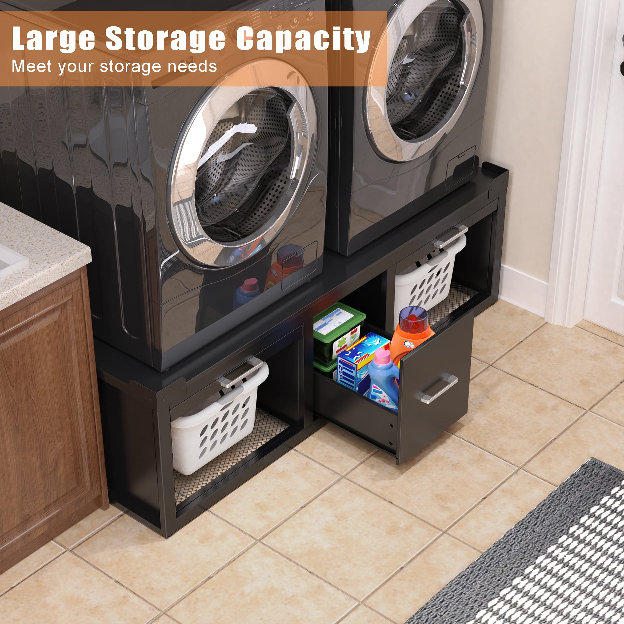 GDLF Washer and Dryer Pedestals, Universal Washer and Dryer Stand with Pull-Out Shelf
